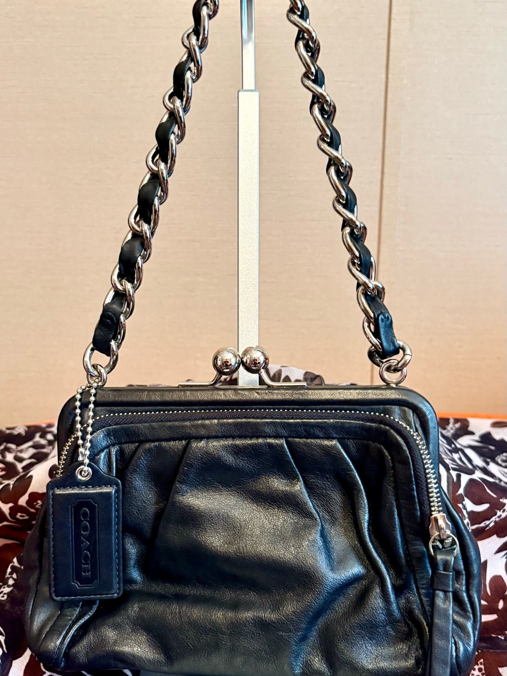 Coach Black Leather Chain-Detail Small Shoulder Bag